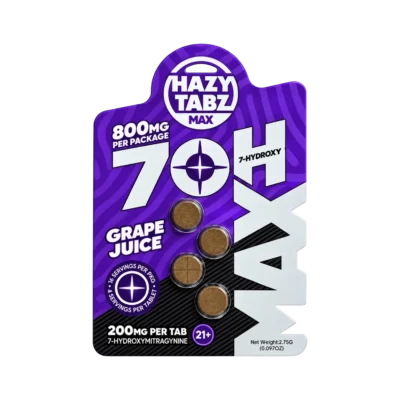 Hazy Tabz Max 7OH Kratom Extract Tablets Grape Juice 800mg – 4ct (200mg/tab)